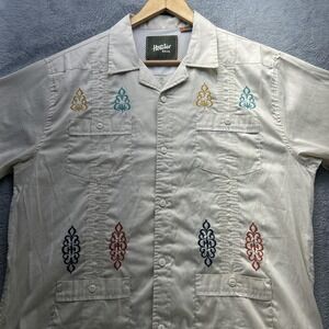Howler Bros Shirt Mens Large Beige Guayabera Embroidered Button Short Sleeve